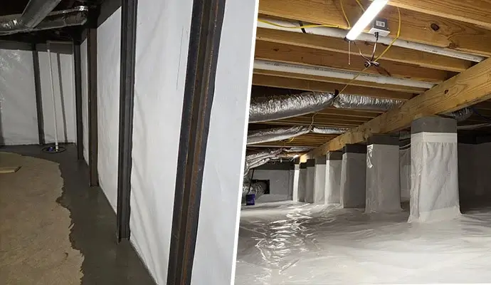 Collage of crawl space and foundation wall