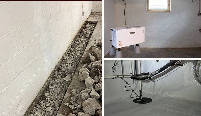 Collage of drainage system dehumidifier and sump pump
