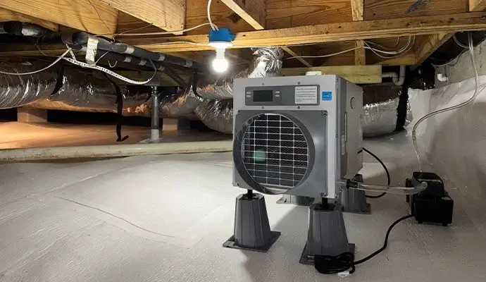 Dehumidifier installed in crawl space
