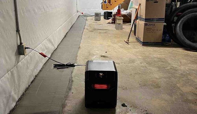Finished basement with dehumidifier system