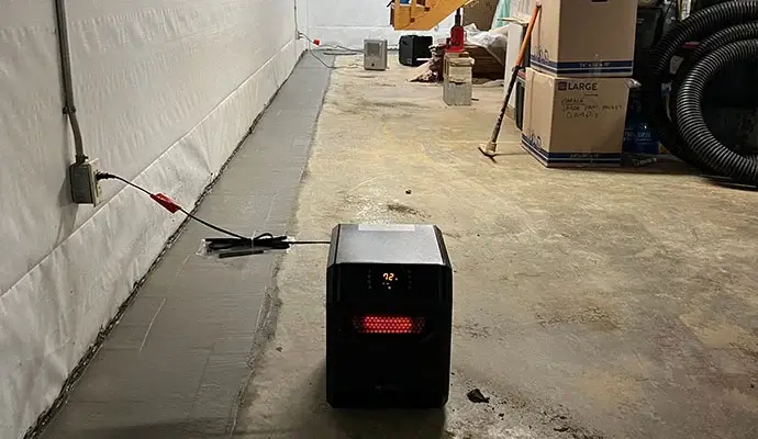 Waterproofing in progress for foundation floor