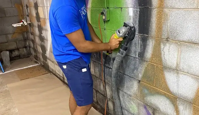 Professional worker repairing foundation walls
