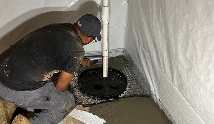 An expert inspecting a sump pump system for proper functionality
