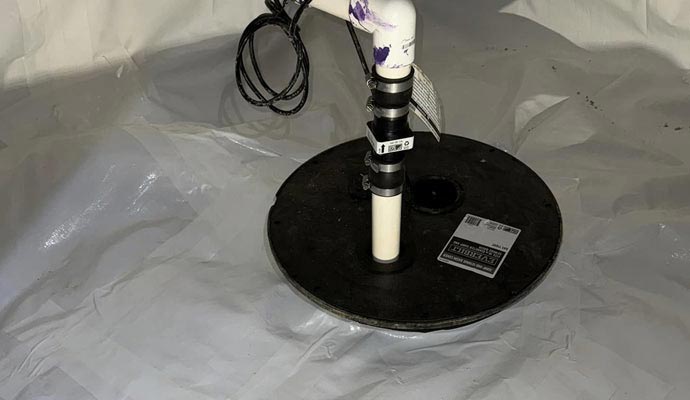 Newly installed sump-pit by Crawlspace Titans