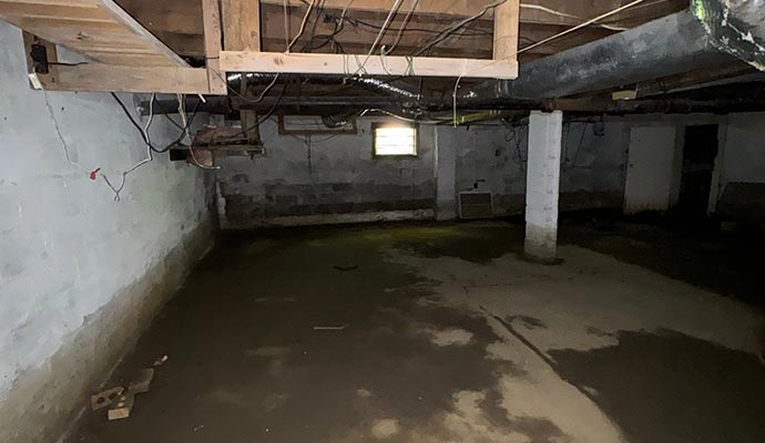 Water damaged basement floor
